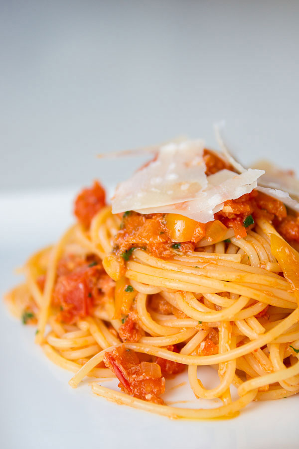 Penne arrabbiata in a skillet